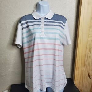 Kate Lord White Striped Golf Polo Women's XL